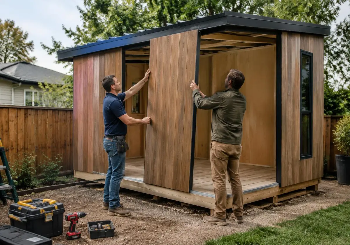 Installers assembling a BuildCliq structure