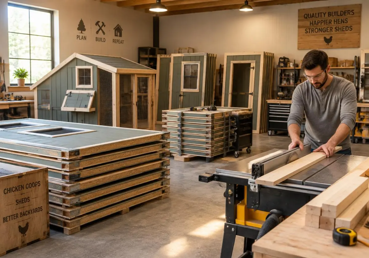 Maker shop producing prefab coop and shed panels
