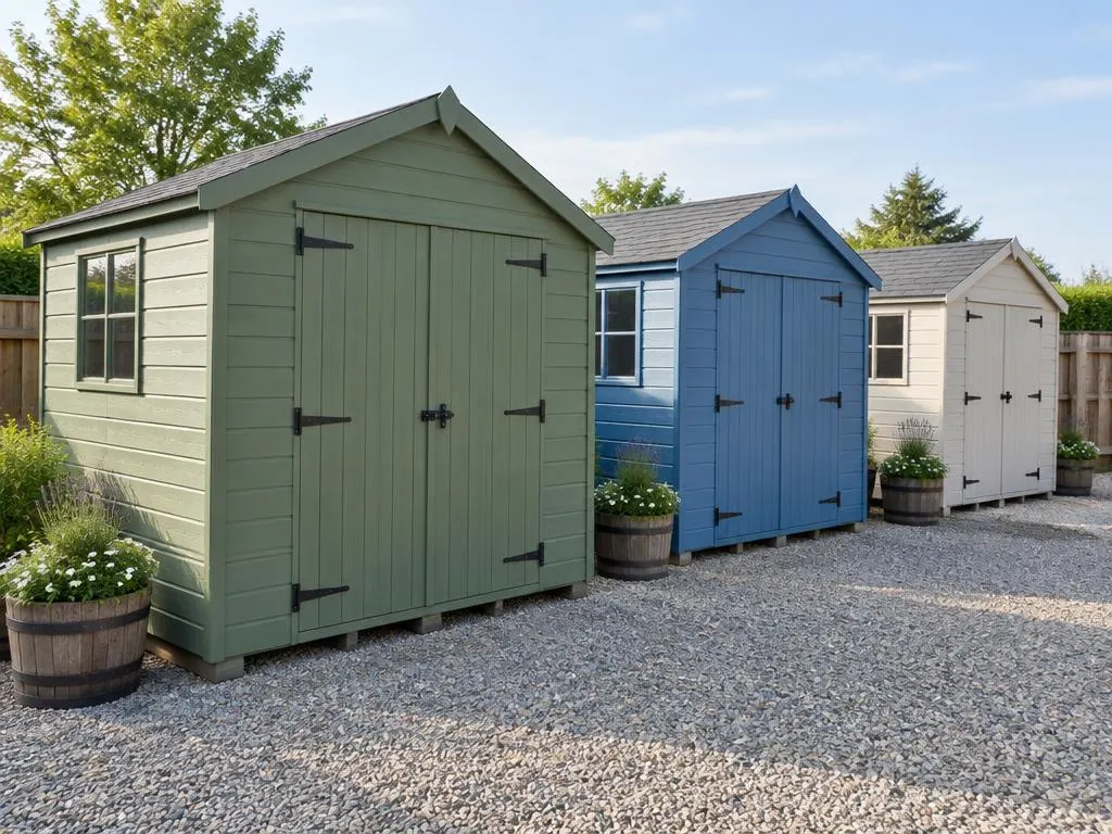 Finished painted sheds ready for pickup